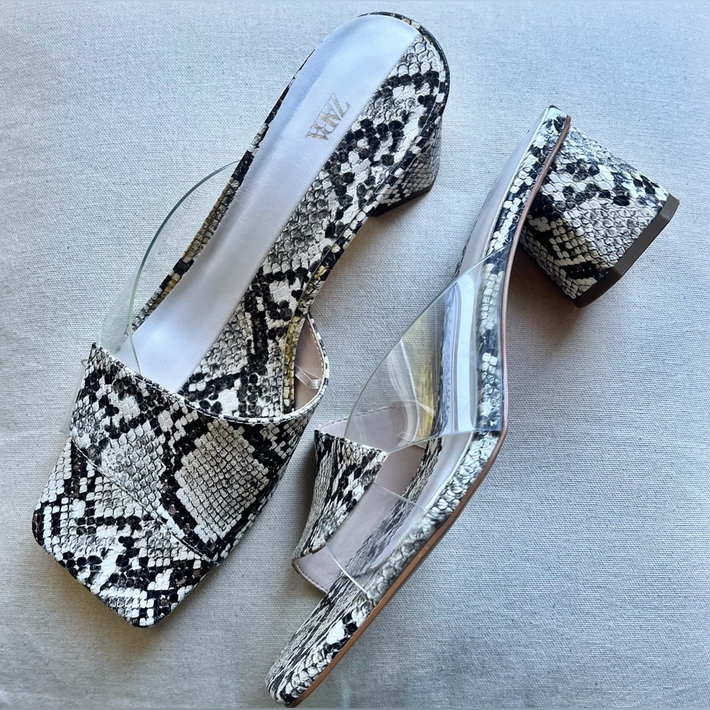 Zara Snakeskin Slip On Block Heels